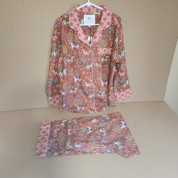 Anthropologie Brown Horse Print Pajama Set - Picture 1 of 16